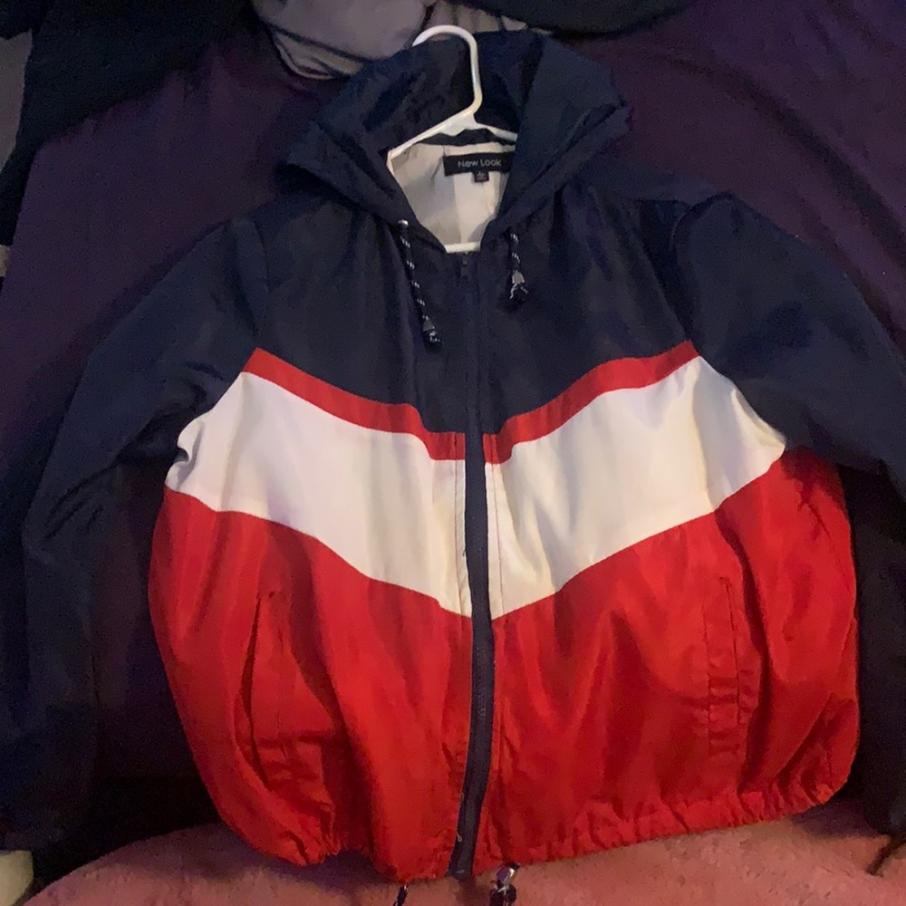windbreaker nice material very comfortable red white and navy blue